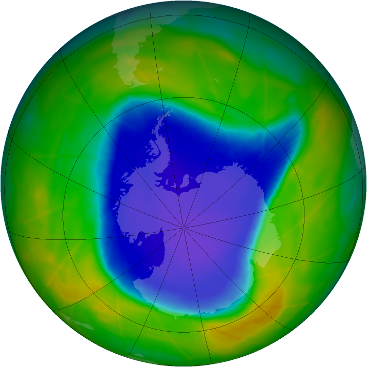 Antarctic ozone map for 08 November 2009